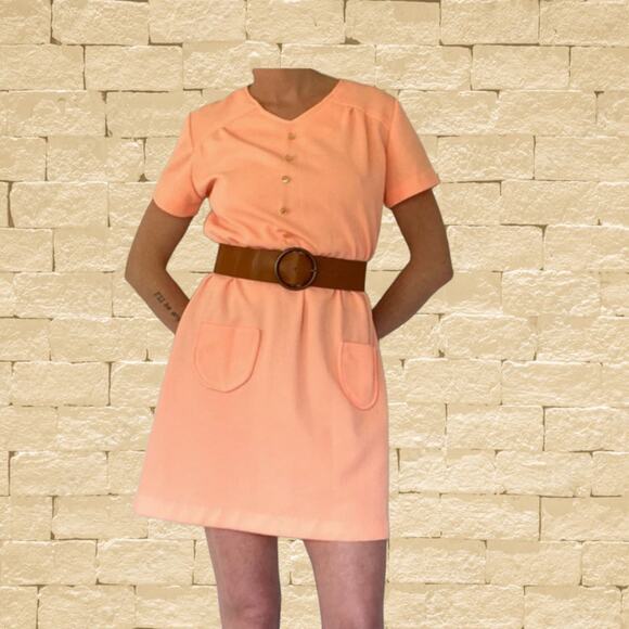 American Vintage Dresses & Skirts - Vintage Peach Mini Dress with POCKETS!